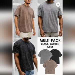 Trono Vintage Crew Neck T-Shirt - Black, Grey, Coffee - 3 Pack